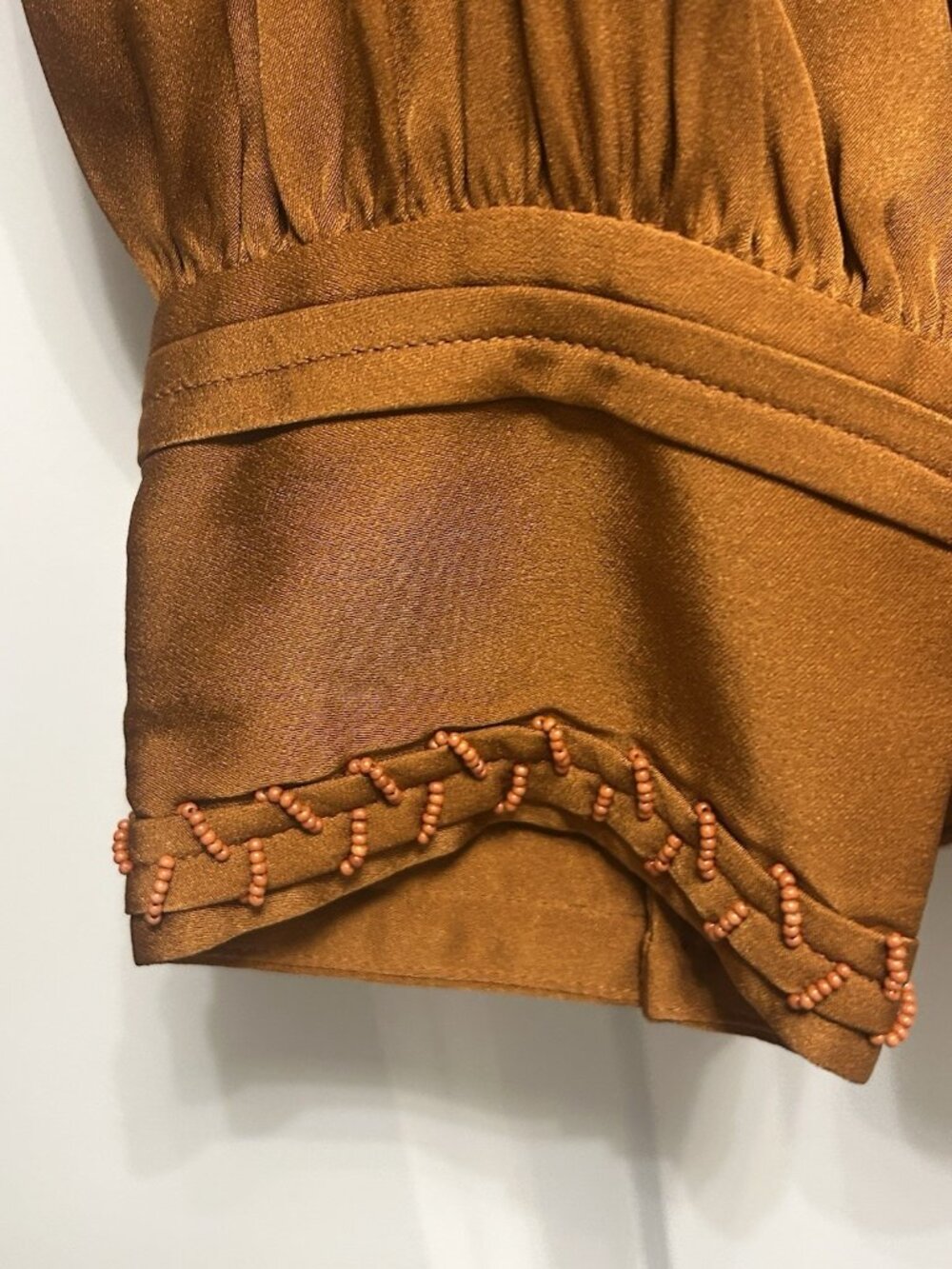 Kobi Halperin Shirt Medium Silk Stretch Beaded Peasant Blouse Burnt Orange Beads - Picture 11 of 16